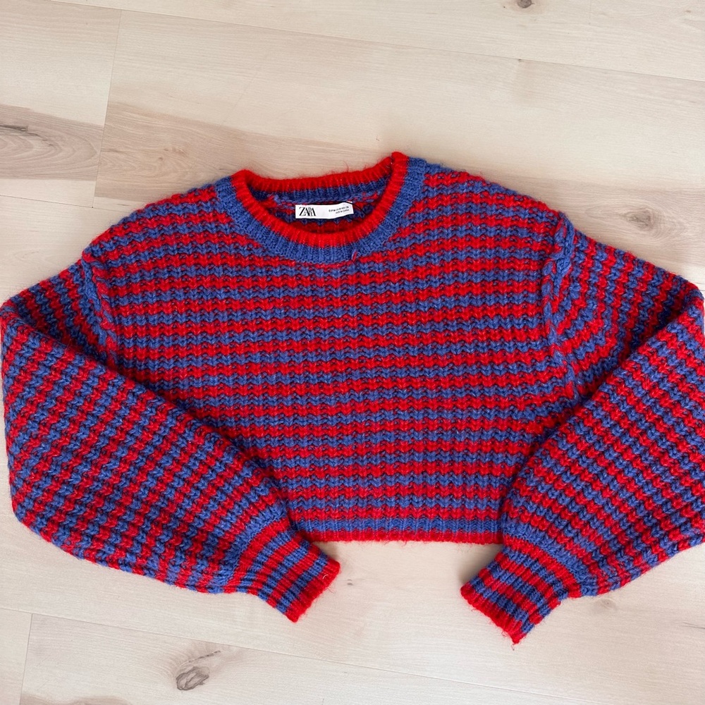 Zara red and blue striped sweater